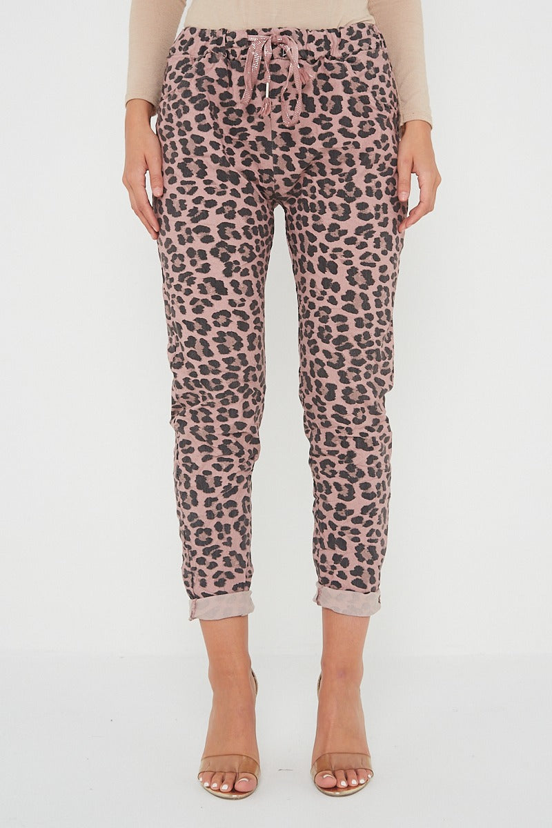 One Size Leopard Print Cuffed Trousers