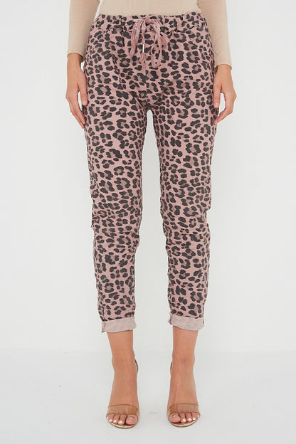 One Size Leopard Print Cuffed Trousers