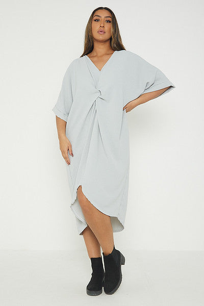One Size Twist Front Mid Sleeve Midi Tunic Dress