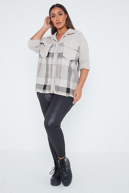 One Size Check Button Up Shacket