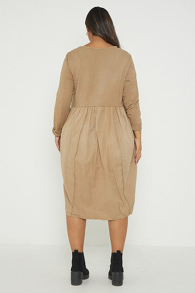 One Size Asymmetrical Skirt Long Sleeve Midi Dress