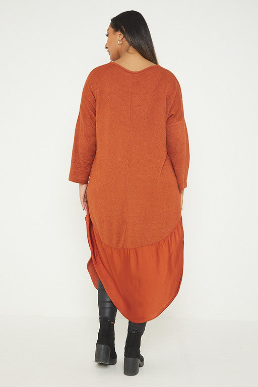 One Size Round Neck Knitted Jumper Dress With Satin Hem
