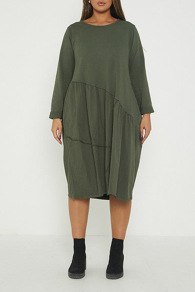One Size Asymmetrical Skirt Long Sleeve Midi Dress