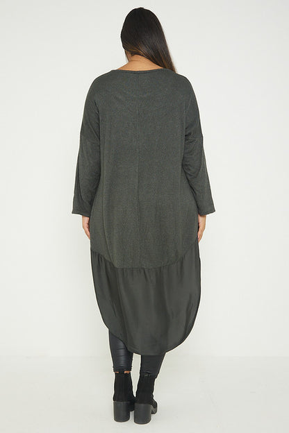 One Size Round Neck Knitted Jumper Dress With Satin Hem