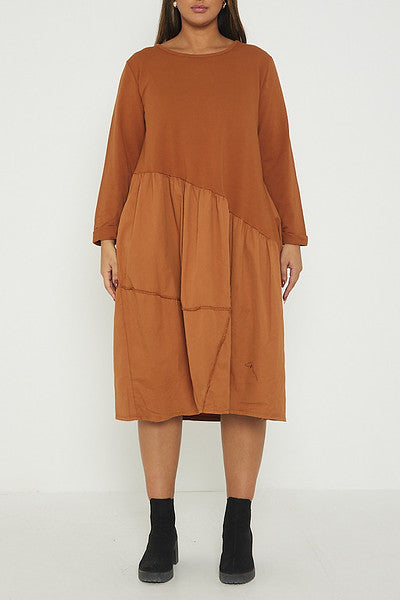 One Size Asymmetrical Skirt Long Sleeve Midi Dress