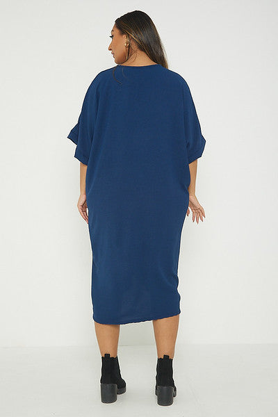 One Size Twist Front Mid Sleeve Midi Tunic Dress