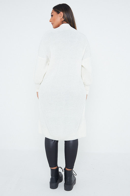 One Size Mid Length Knit Pocket Cardigan