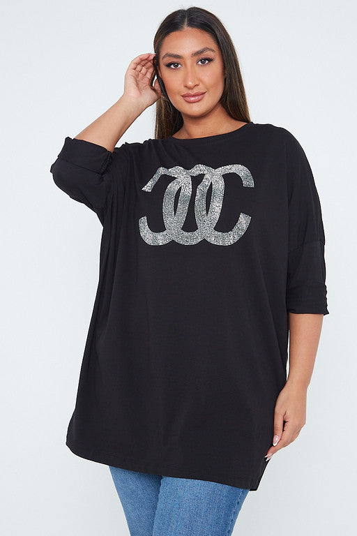 One Size Black OC Gem Embellished Top
