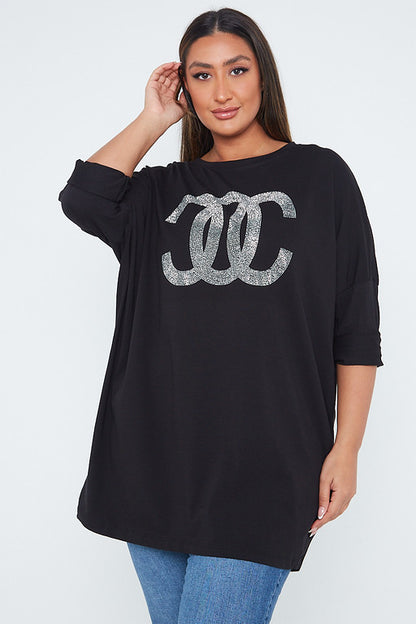 One Size Black OC Gem Embellished Top
