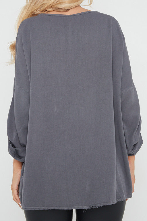 One Size 'V' Embellished V Neck Top