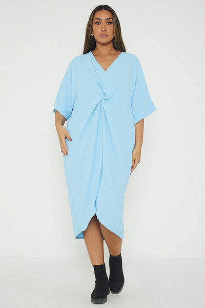One Size Twist Front Mid Sleeve Midi Tunic Dress