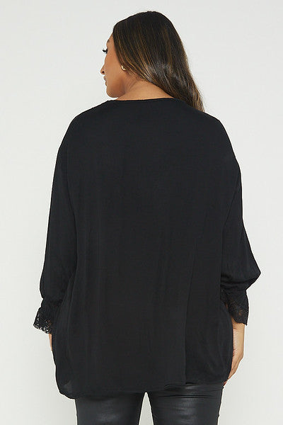 One Size Lace Trim Blouse