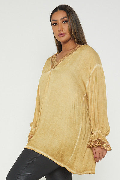 One Size Lace Trim Blouse