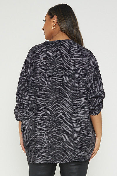 One Size Snake Print Twist Front Turn Up Sleeve Blouse