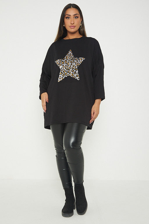 One Size Leopard Star Print T-Shirt