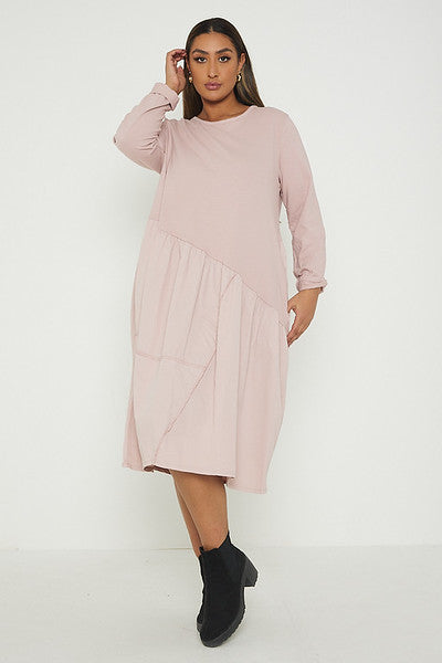 One Size Asymmetrical Skirt Long Sleeve Midi Dress