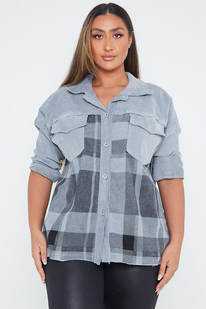 One Size Check Button Up Shacket