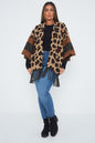 One Size Brown Leopard Detail Poncho