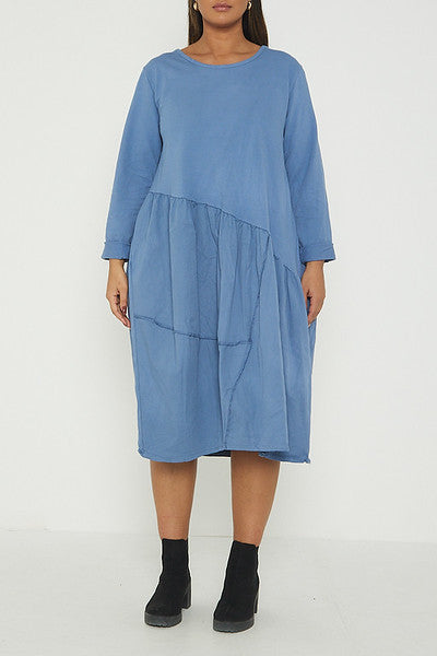 One Size Asymmetrical Skirt Long Sleeve Midi Dress
