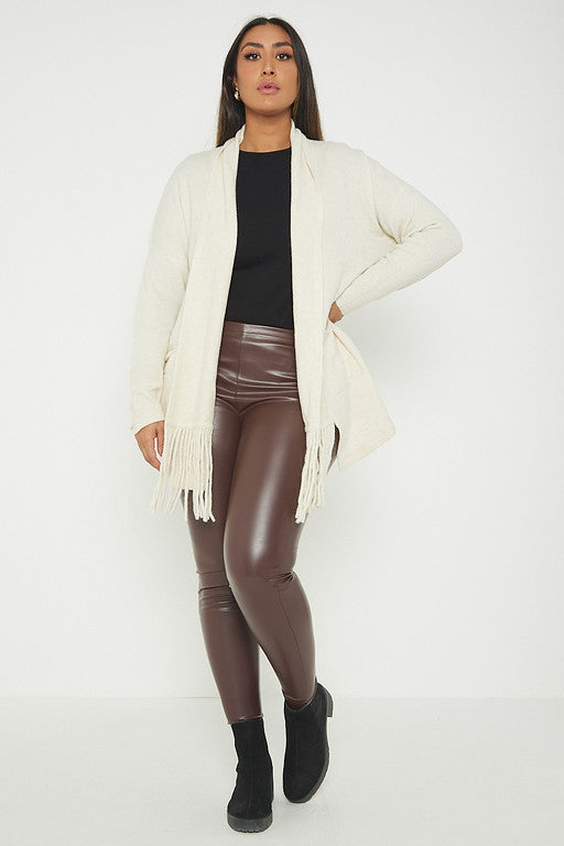 One Size Fringe Hem Pocket Cardigan Jumper