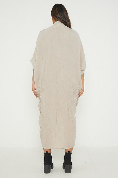 One Size V Neck Gathered Tunic Maxi Dress