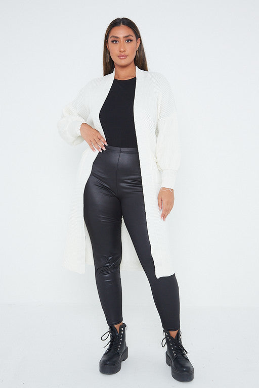 One Size Mid Length Knit Pocket Cardigan