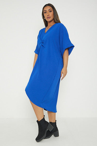 One Size Twist Front Mid Sleeve Midi Tunic Dress