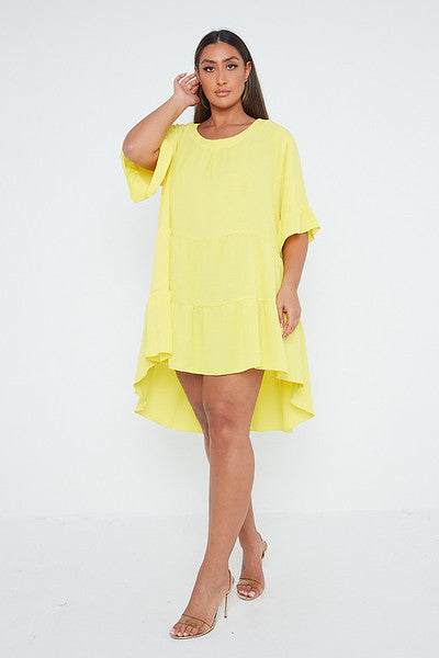 One Size Blue Tiered Asymmetric Hem Mini Dress
