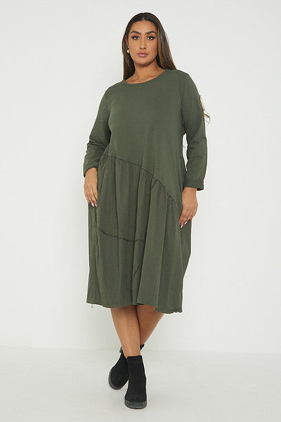 One Size Asymmetrical Skirt Long Sleeve Midi Dress