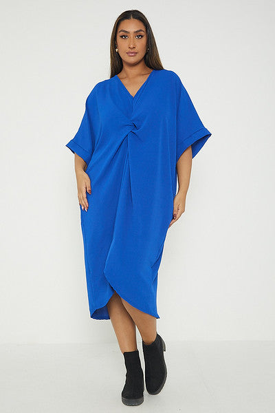 One Size Twist Front Mid Sleeve Midi Tunic Dress