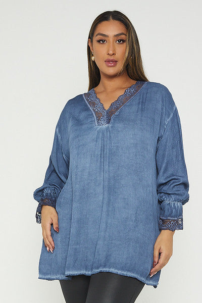 One Size Lace Trim Blouse