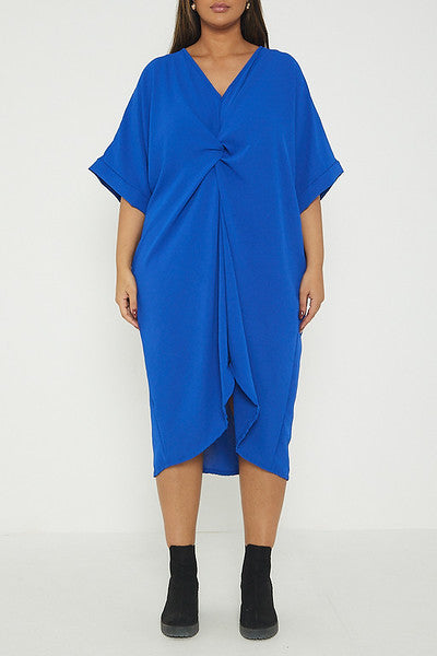 One Size Twist Front Mid Sleeve Midi Tunic Dress