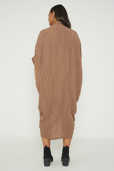 One Size V Neck Gathered Tunic Maxi Dress