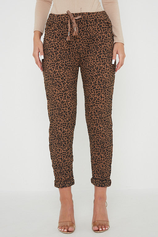 One Size Leopard Print Cuffed Trousers