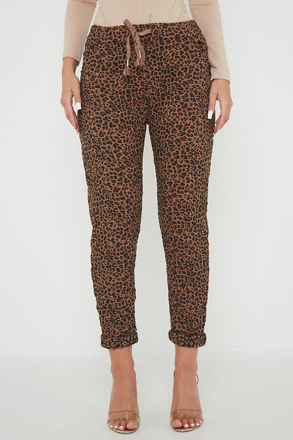 One Size Leopard Print Cuffed Trousers