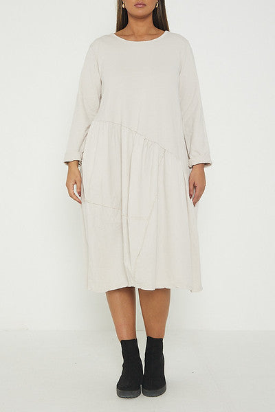 One Size Asymmetrical Skirt Long Sleeve Midi Dress