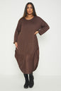 One Size Round Neck Knitted Jumper Dress With Satin Hem