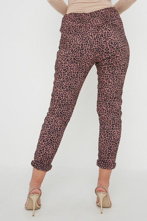 One Size Leopard Print Cuffed Trousers