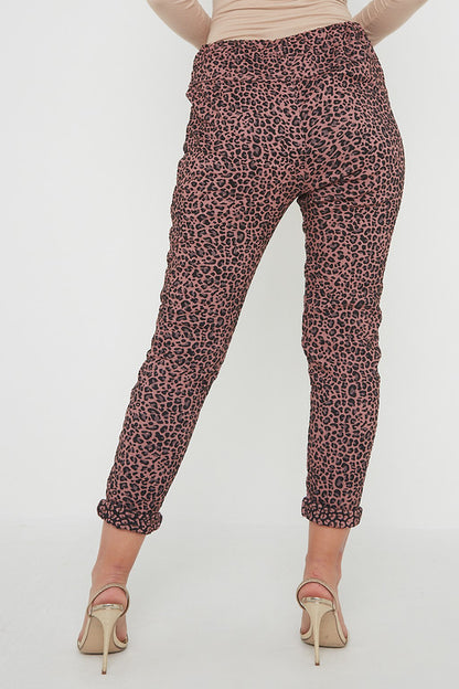 One Size Leopard Print Cuffed Trousers