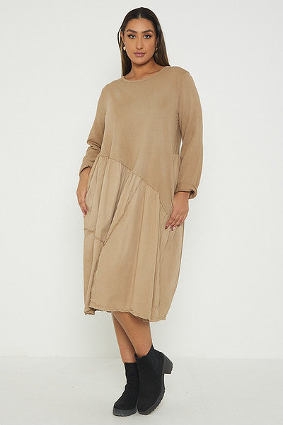 One Size Asymmetrical Skirt Long Sleeve Midi Dress