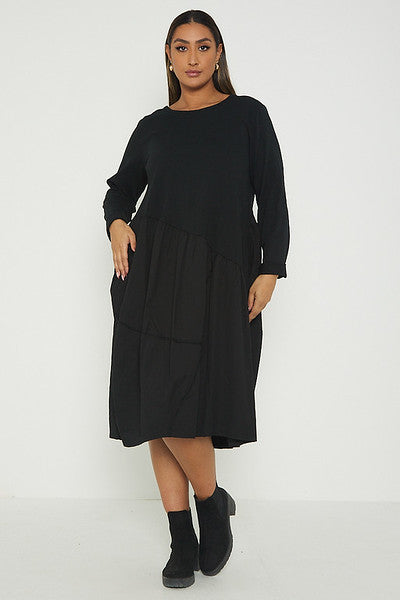 One Size Asymmetrical Skirt Long Sleeve Midi Dress