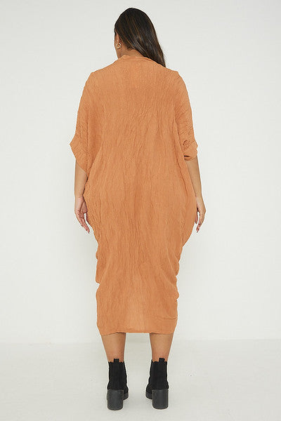One Size V Neck Gathered Tunic Maxi Dress