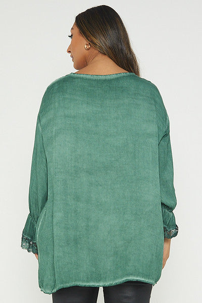 One Size Lace Trim Blouse