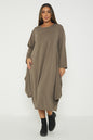 One Size Long Sleeved Waterfall Hem Midi Dress