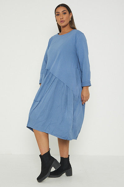 One Size Asymmetrical Skirt Long Sleeve Midi Dress