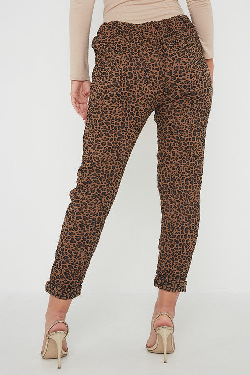 One Size Leopard Print Cuffed Trousers