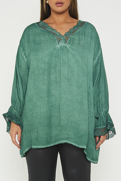 One Size Lace Trim Blouse