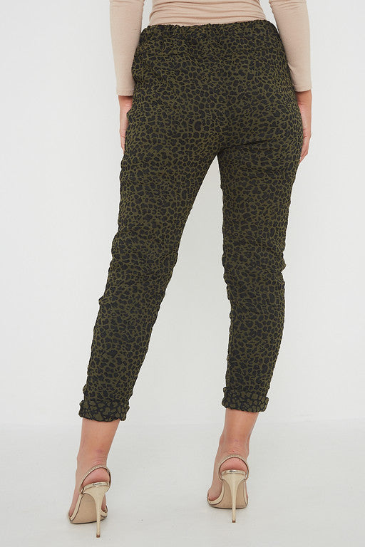 One Size Leopard Print Cuffed Trousers