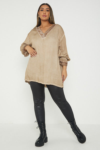 One Size Lace Trim Blouse
