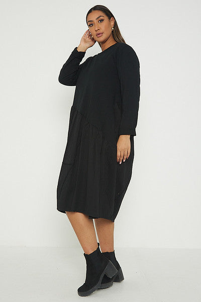 One Size Asymmetrical Skirt Long Sleeve Midi Dress